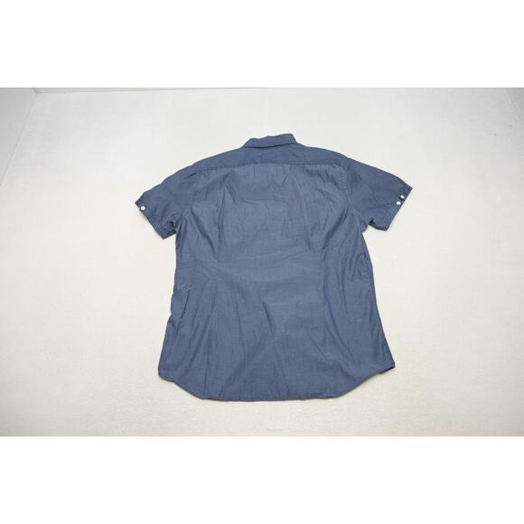 Express Dress Shirt Fitted Blue Military Button Up Short Sleeve Mens Sz Large - Picture 11 of 11